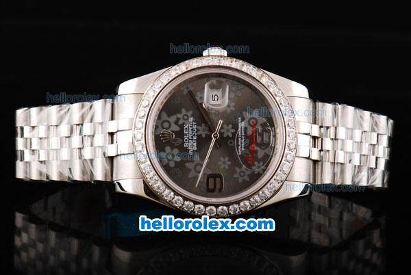 Rolex Datejust II Oyster Perpetual Automatic Movement Silver Case with Silver/Flower Dial and Diamond Bezel-SS Strap - Click Image to Close